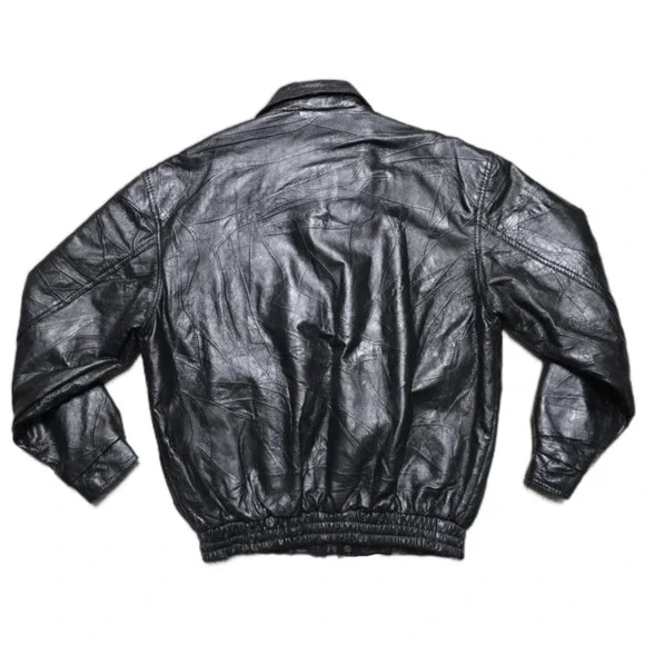 VTG Napoline Leather Outfitters NRA Patchwork Bomber Jacket Coat Leather Mens XL